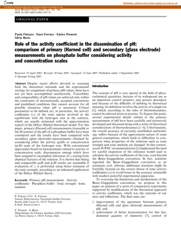 Role of the Activity Coefficient in the Dissemination of Ph: Comparison of Primary (Harned Cell) and Secondary (Glass Electrode)