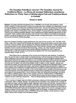 La Revue De Musique Folklorique Canadienne: Reflections on Thirty Years of Writing About Folk and Traditional Music in Canada1