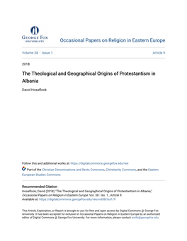 The Theological and Geographical Origins of Protestantism in Albania