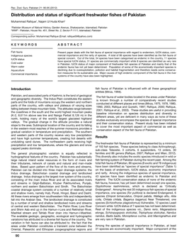 Distribution and Status of Significant Freshwater Fishes of Pakistan