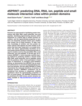 Predicting DNA, RNA, Ion, Peptide and Small Molecule Interaction Sites Within Protein Domains Anat Etzion-Fuchs 1,Davida.Todd2 and Mona Singh 1,2,*