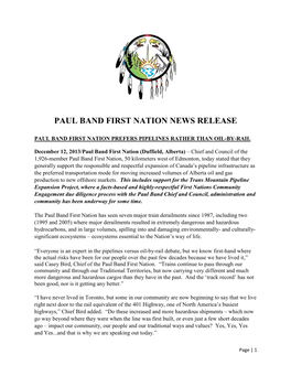 Paul Band First Nation News Release