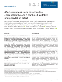 OXA1L Mutations Cause Mitochondrial Encephalopathy and a Combined Oxidative Phosphorylation Defect