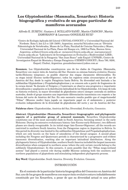 Los Glyptodontidae (Mammalia, Xenarthra): Historia Biogeográfica Y Evolutiva De Un Grupo Particular De Mamíferos Acorazados