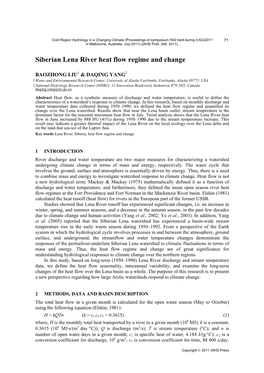 Siberian Lena River Heat Flow Regime and Change