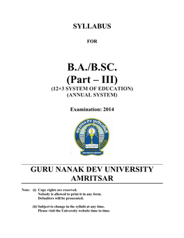 B.A./B.SC. (Part – III) (12+3 SYSTEM of EDUCATION) (ANNUAL SYSTEM)