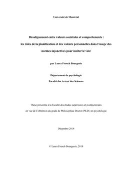 Désalignement Entre Valeurs Sociétales Et Comportements : Les Rôles De La Planification Et Des Valeurs Personnelles Dans L’Usage Des