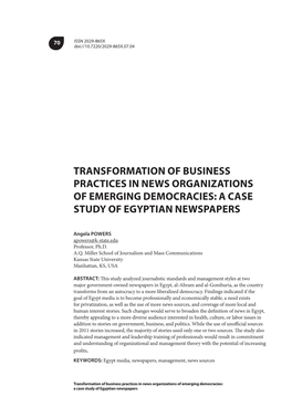 Transformation of Business Practices in News Organizations of Emerging Democracies: a Case Study of Egyptian Newspapers