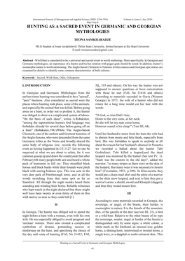 Hunting As a Sacred Event in Germanic and Georgian Mythologies