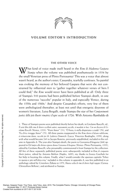 What Kind of Voice Made Itself Heard in the Rime Di Madonna Gaspara Stampa When the Volume Was Published Posthumously in 1554 By