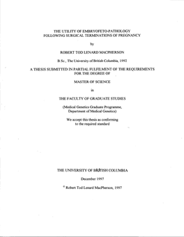 The Utility of Embryofeto-Pathology Following Surgical Terminations of Pregnancy