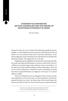 Settler Colonialism and the Making of Palestinian Citizenship in Israel