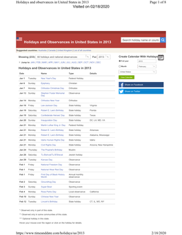 Holidays and Observances in United States in 2013 Page 1 of 8 Holidays