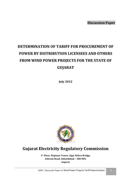 Determination of Tariff for Procurement of Power by Distribution Licensees and Others from Wind Power Projects for the State of Gujarat