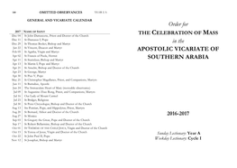 Order for in the APOSTOLIC VICARIATE of SOUTHERN ARABIA