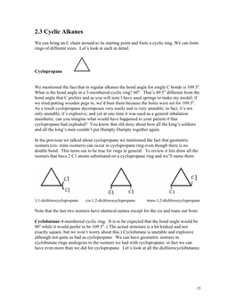 2.3 Cyclic Alkanes