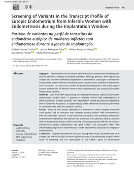 Screening of Variants in the Transcript Profile of Eutopic Endometrium from Infertile Women with Endometriosis During the Implan