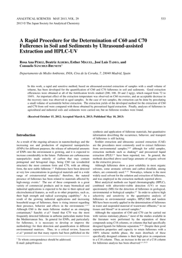 A Rapid Procedure for the Determination of C60 and C70 Fullerenes in Soil and Sediments by Ultrasound-Assisted Extraction and HPLC-UV