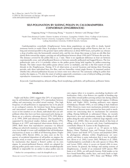 Self-Pollination by Sliding Pollen in Caulokaempferia Coenobialis (Zingiberaceae)