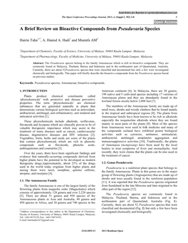 A Brief Review on Bioactive Compounds from Pseuduvaria Species