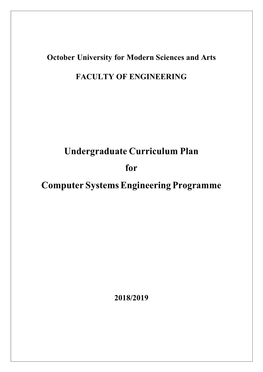 Undergraduate Curriculum Plan for Computer Systems Engineering Programme