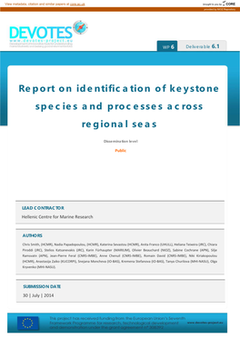Report on Identification of Keystone Species and Processes Across Regional Seas