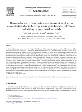 Recoverable Creep Deformation and Transient Local Stress Concentration Due to Heterogeneous Grain-Boundary Diffusion and Sliding in Polycrystalline Solids