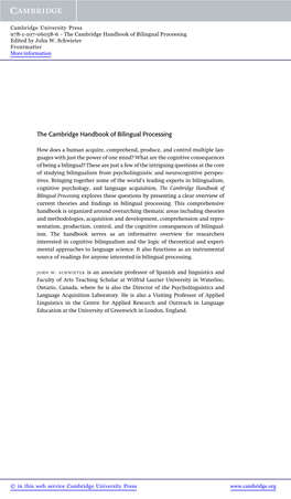 The Cambridge Handbook of Bilingual Processing Edited by John W