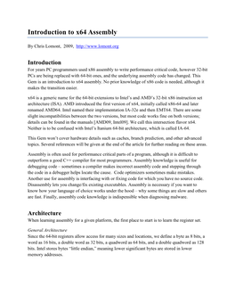 Introduction to X64 Assembly