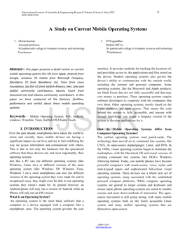 A Study on Current Mobile Operating Systems