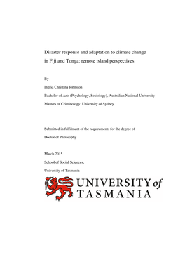 Disaster Response and Adaptation to Climate Change in Fiji and Tonga: Remote Island Perspectives
