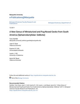 A New Genus of Miniaturized and Pug-Nosed Gecko from South America (Sphaerodactylidae: Gekkota)