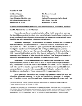 Joe Albright's Letter to the FAA & NTSB