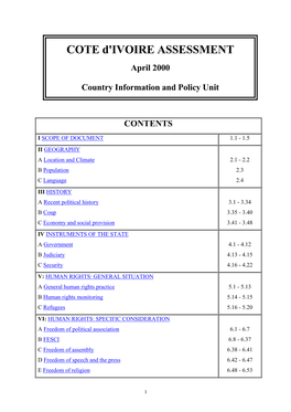 COTE D'ivoire ASSESSMENT