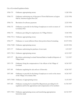 City of Loveland Legislation Index 1936-170 Ordinance Appropriating