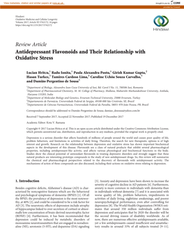 Review Article Antidepressant Flavonoids and Their Relationship with Oxidative Stress