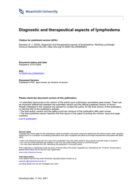 Diagnostic and Therapeutical Aspects of Lymphedema