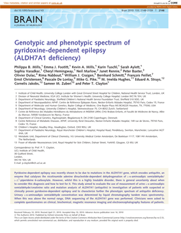 Genotypic and Phenotypic Spectrum of Pyridoxine-Dependent Epilepsy (ALDH7A1 Deficiency)