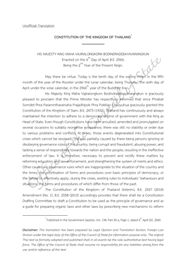 Unofficial Translation CONSTITUTION of the KINGDOM of THAILAND