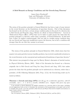 A Brief Remark on Energy Conditions and the Geroch-Jang Theorem1