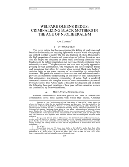 Welfare Queens Redux: Criminalizing Black Mothers in the Age of Neoliberalism