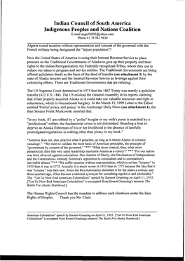 Indian Council of South America Indigenous Peoples and Nations Coalition E-Mail Angu112002@Yahoo.Com Phone41795419430