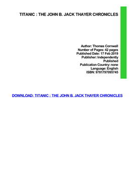 {TEXTBOOK} Titanic : the John B. Jack Thayer Chronicles Kindle