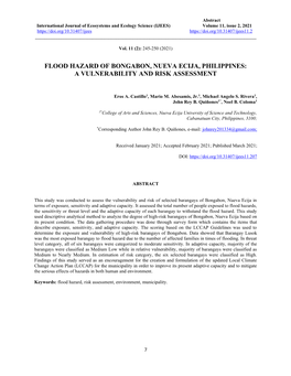 Flood Hazard of Bongabon, Nueva Ecija, Philippines: a Vulnerability and Risk Assessment