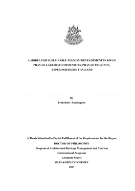 A Model for Sustainable Tourism Development in Kwan Phayao Lake Rim Communities, Phayao Province, Upper Northern Thailand