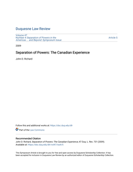 Separation of Powers: the Canadian Experience