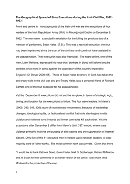 The Geographical Spread of State Executions During the Irish Civil War, 1922- 1923.*