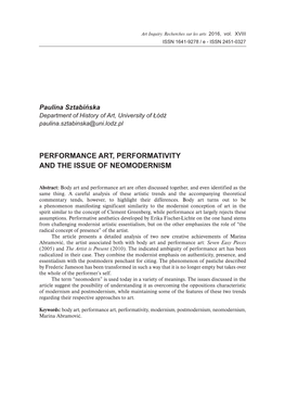 161 Performance Art, Performativity And