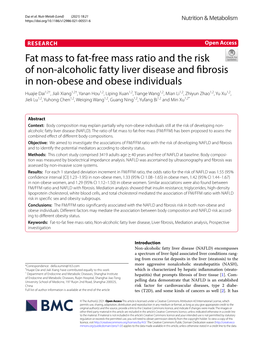 Fat Mass to Fat-Free Mass Ratio and the Risk of Non-Alcoholic Fatty Liver