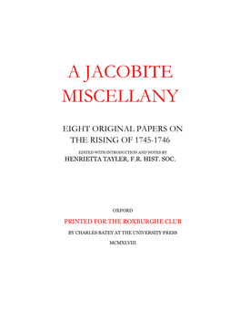 A Jacobite Miscellany